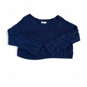 Hollister navy blue crochet off the shoulder cropped sweater